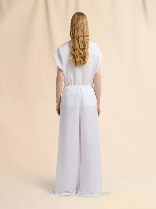 White poplin drawstring trousers - Pants