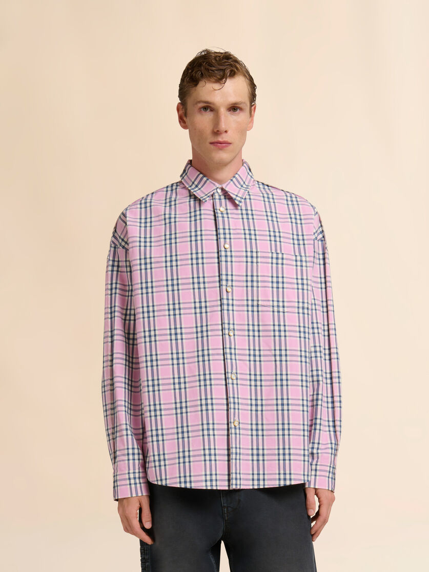 Pink compact cotton shirt with checked pattern, Image 2