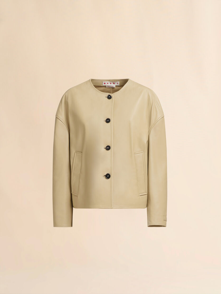 Beige nappa crew neck jacket - Jackets - Image 1