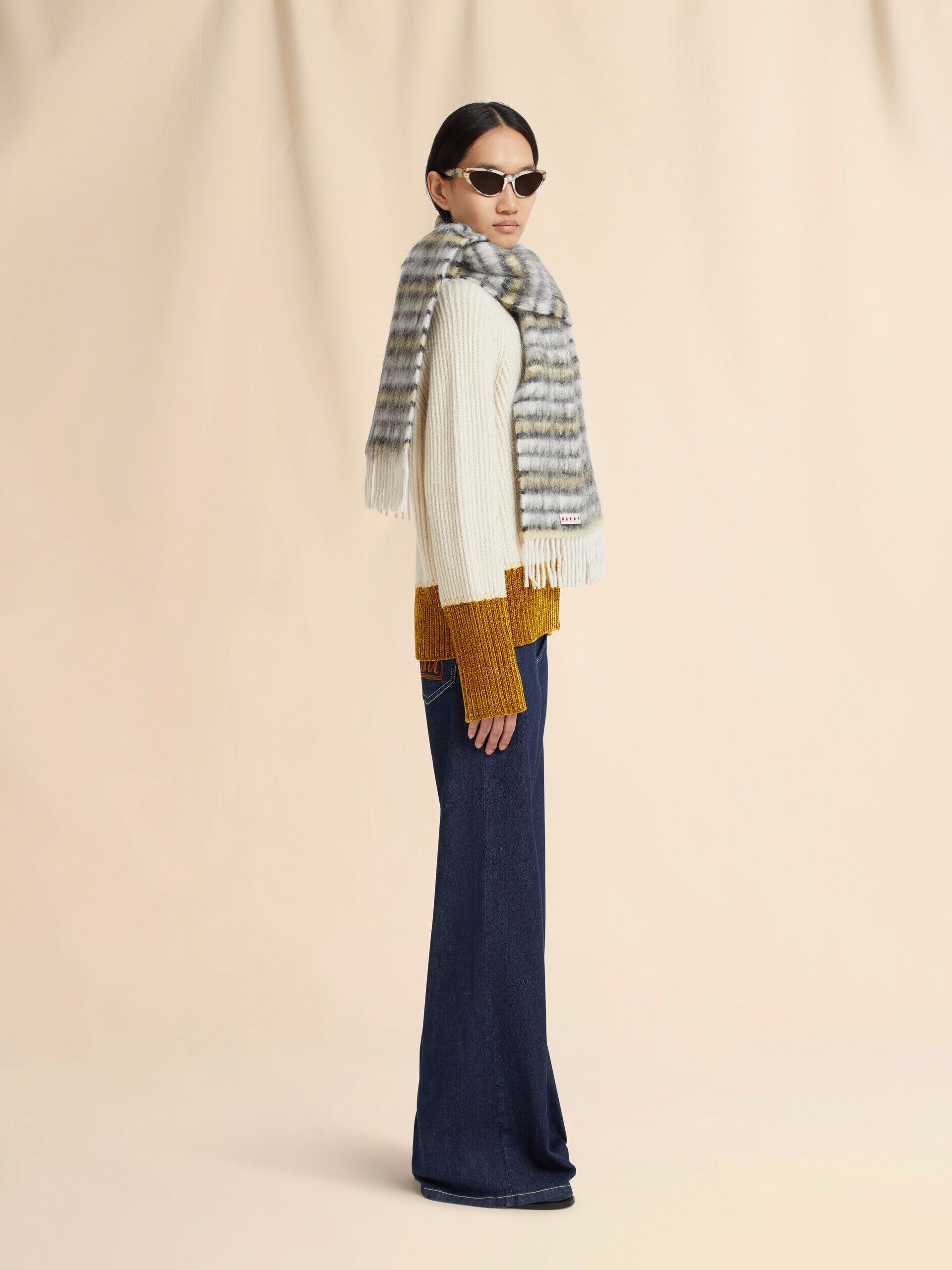 White wool and mohair scarf with striped pattern | Marni