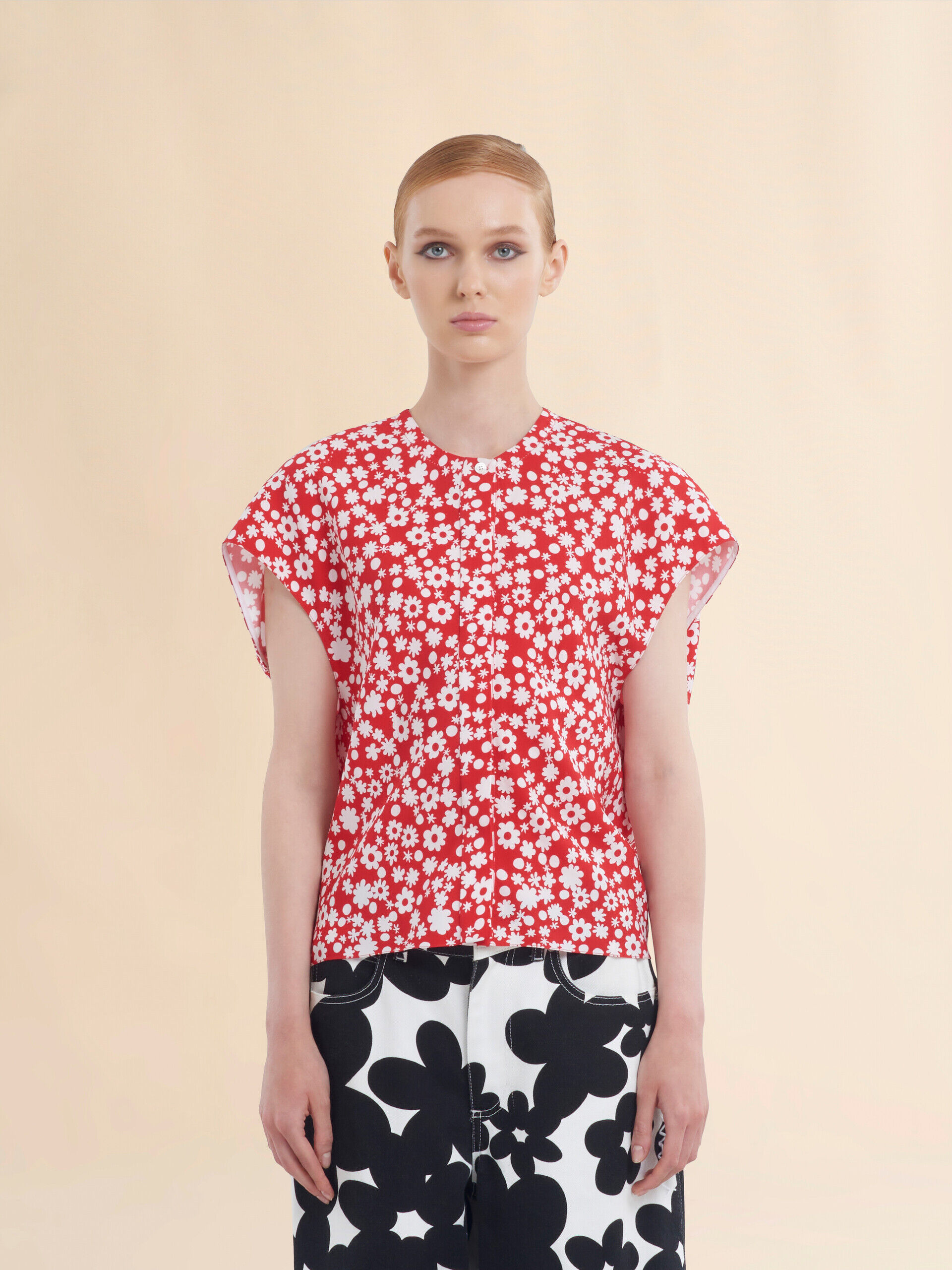 【MARNI】関税込☆Pop Fields プリントシャツ 半袖 レッド レッド ホワイト Pop Fields プリント シャツ | Marni