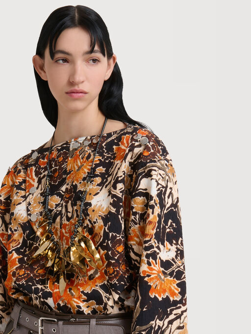Black cloqu&eacute; top with Extreme Bouquet print - Shirts