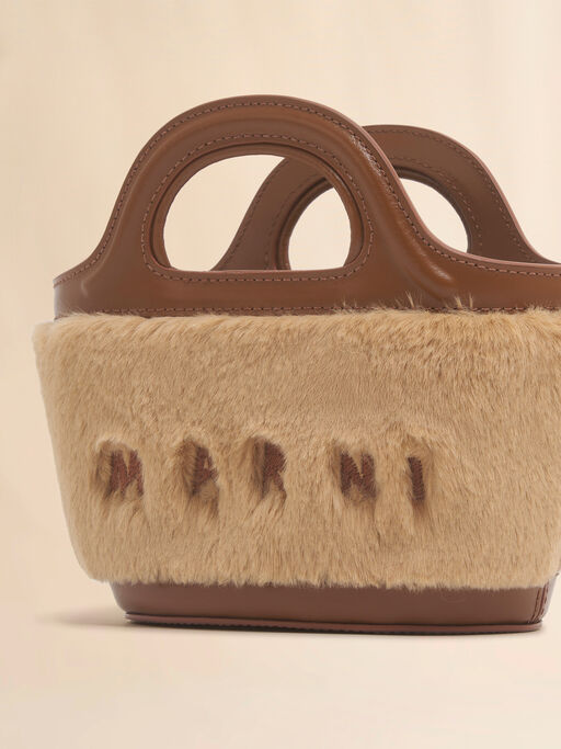 Tropicalia Mikro-Tasche aus Leder und Kunstfell in Beige - Handtaschen