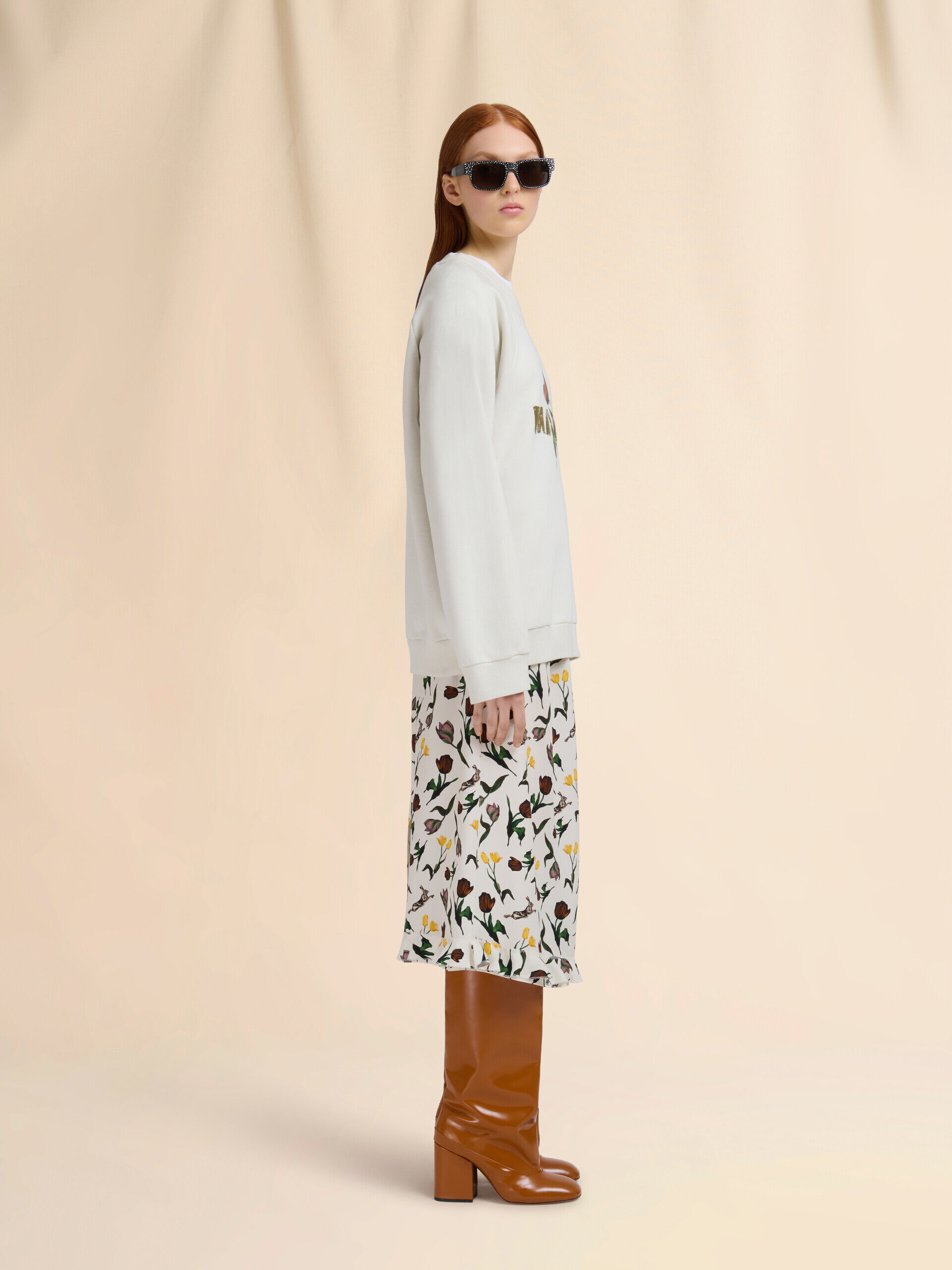 MARNI チューリッププリント コットンTシャツ ホワイト コットン製Tシャツ チューリップのプリント | Marni