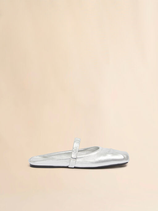 Ballerina Sabot Little Bow aus silberfarbenem Leder - Holzschuhe