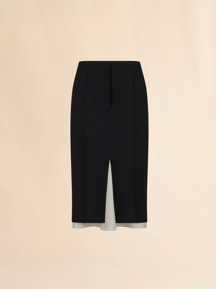 Black wool midi skirt with visible lining - Skirts - Image 1