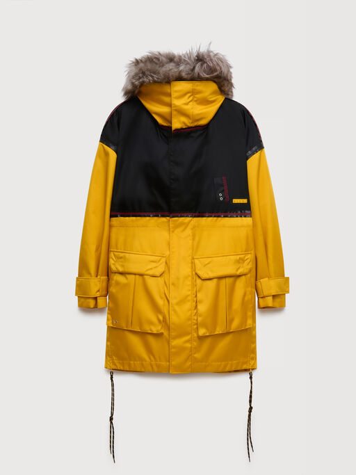 Yellow nylon coat with fur collar - Jackets