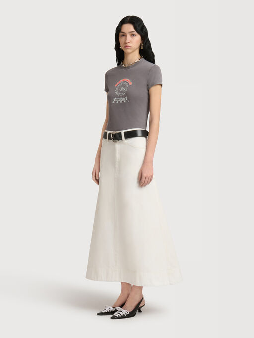 White denim flared midi skirt - Skirts