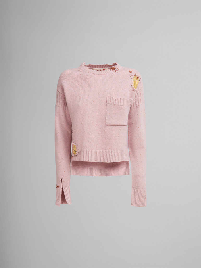 Pink Shetland wool jumper with Marni mending patches | Marni 
