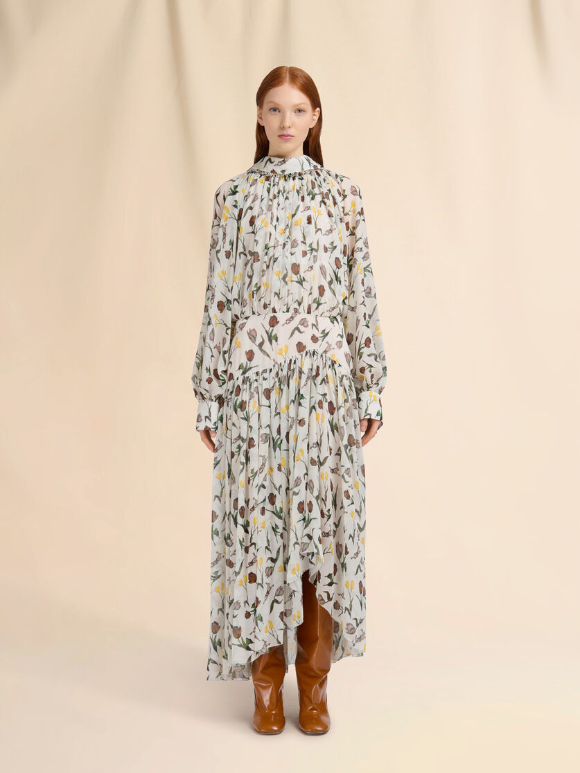 Cream chiffon dress with Tulips and Hares print - Dresses - Image 2
