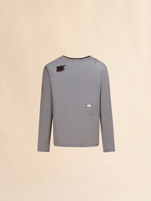 T-shirt a maniche lunghe in cotone biologico grigio - Camicie