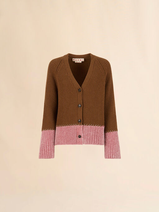 Brown wool colour-block cardigan - Pullovers