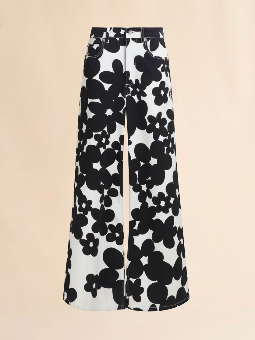 Pantalon en coton avec imprimé Dillies noir et blanc - Pantalons - Image 1