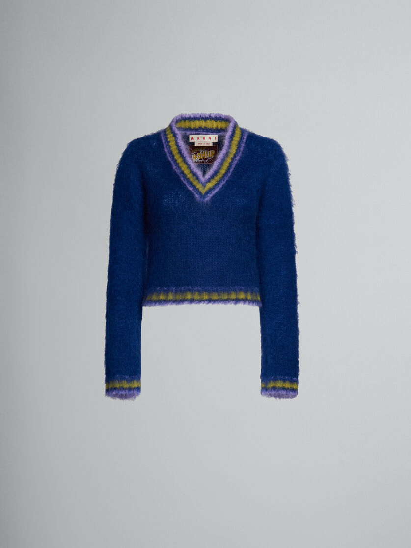 Blue mohair jumper with striped trims - Pullovers - Image 1