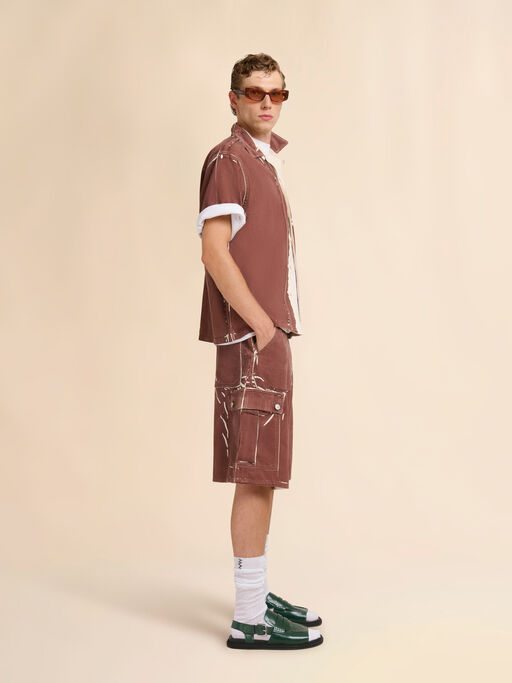 Brown screen-printed denim shirt - Shirts