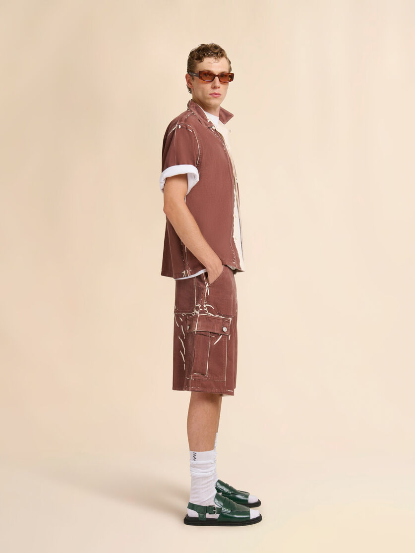 Brown screen-printed denim shirt, Image 5
