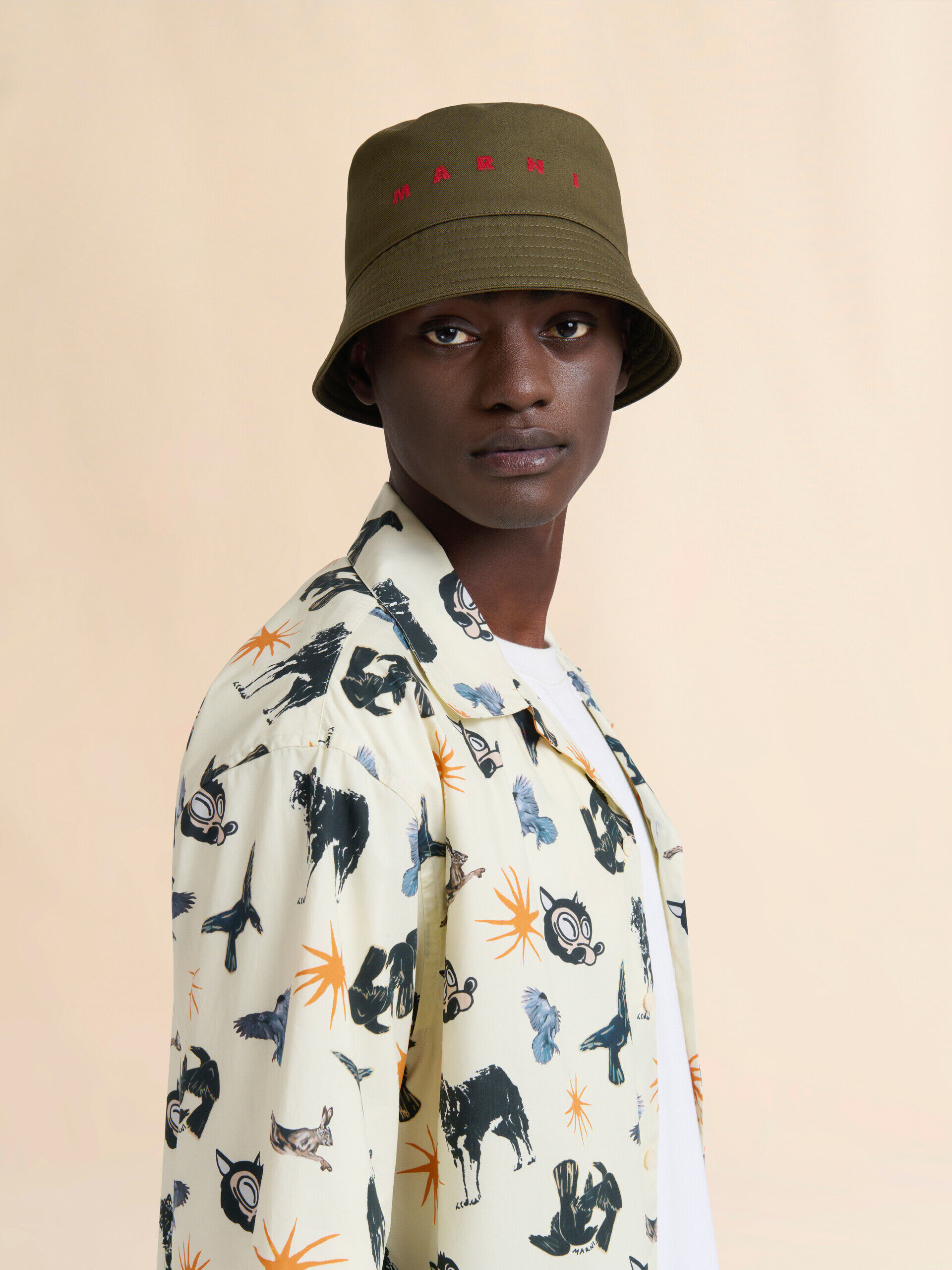 レザーとシアリング製 バケットハット | Marni