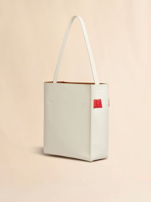 Small white leather Museo hobo bag with patches - Shopping Bags