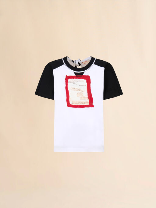 T-shirt in cotone bianco con schiena scoperta e citazioni - Camicie