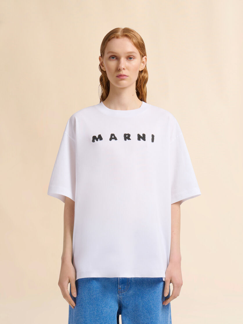 Light blue jersey cotton T-shirt with Marni Scribbled logo - T-shirts - Image 2