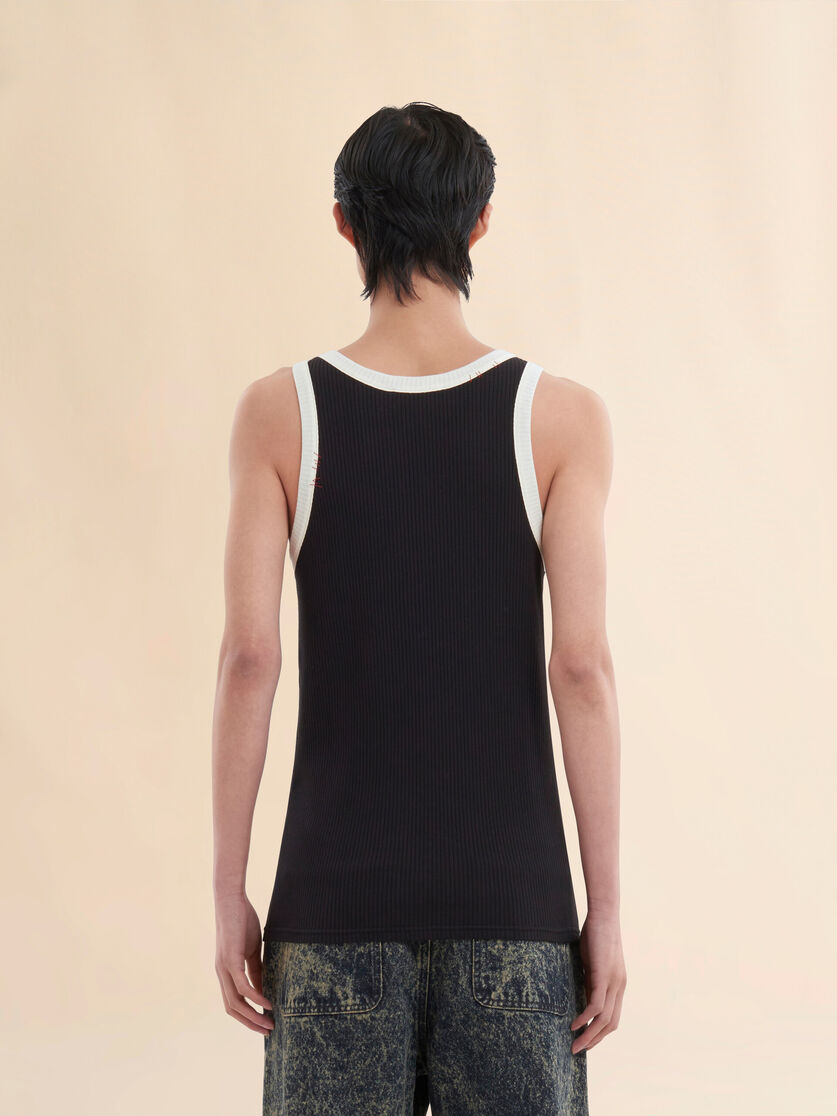 Black ribbed cotton tank top with Marni Mending - Shirts - Image 3