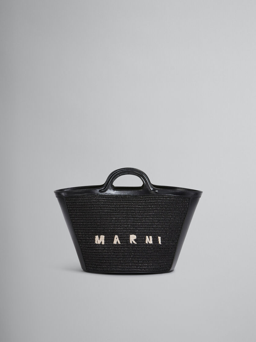 Tropicalia Small Bag in light blue leather and raffia-effect fabric - Handbag - Image 1