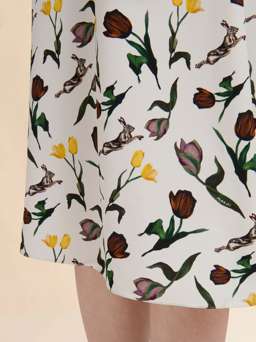 Cream envers satin dress with Tulips and Hares print - Dresses - Image 5