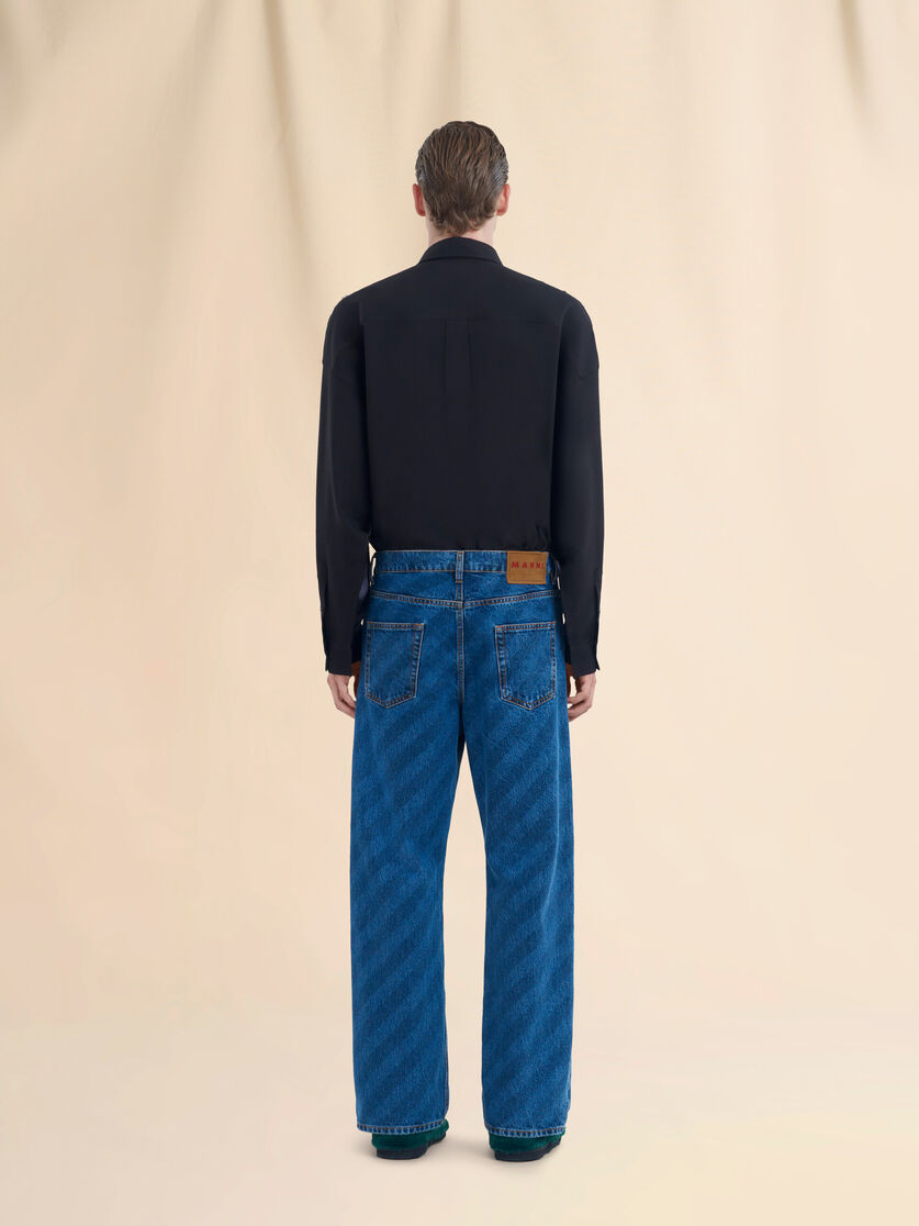 Wide leg blue jeans with diagonal stripe - Pants - Image 3