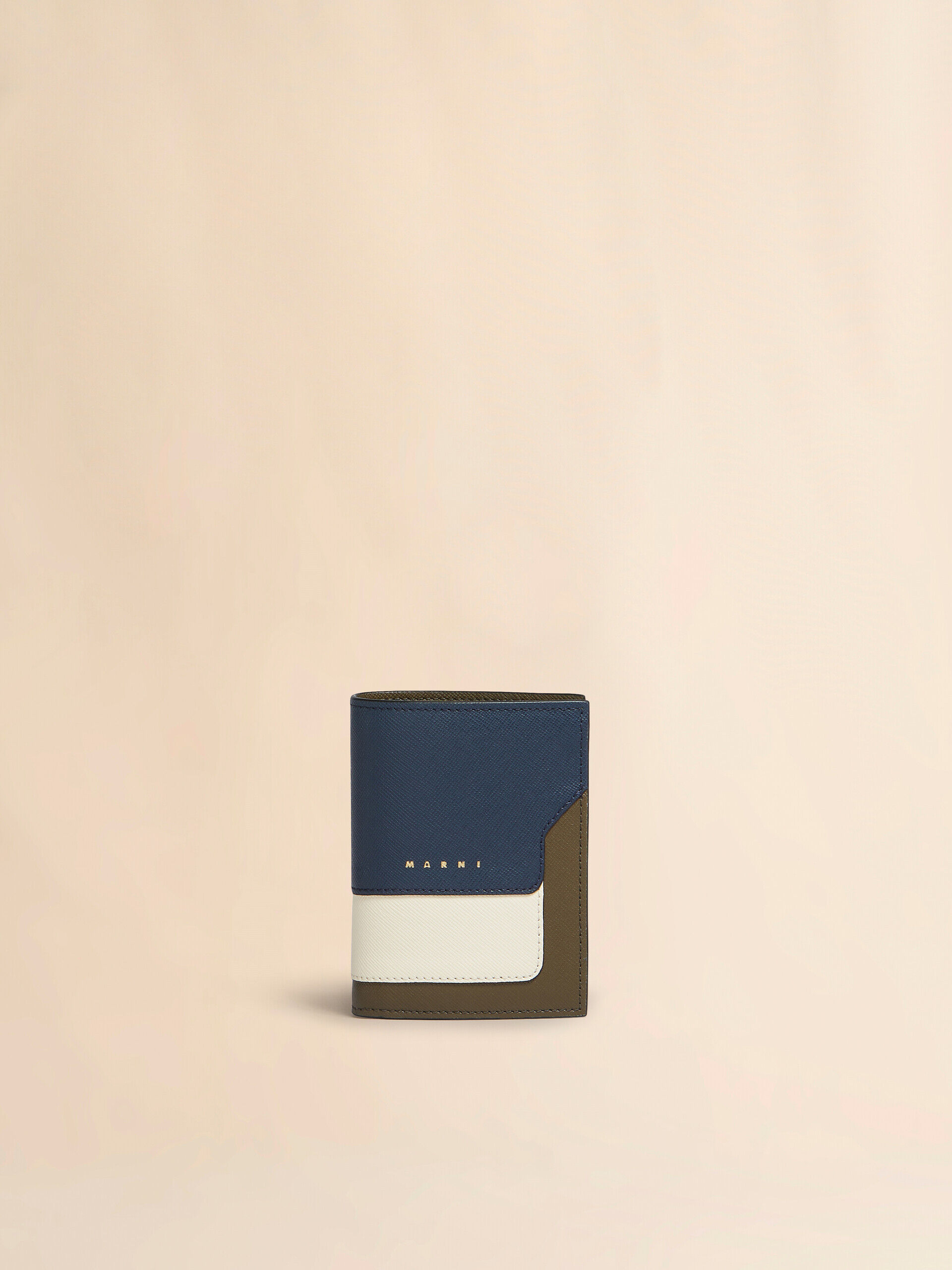 MARNI 二つ折り財布 ディープブルー/クリーム/グリーン ディープブルー クリーム グリーン サフィアーノレザー製 二