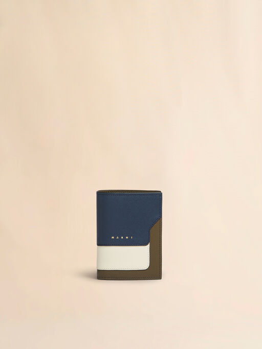 Deep blue cream and green saffiano leather bi-fold wallet - Wallets