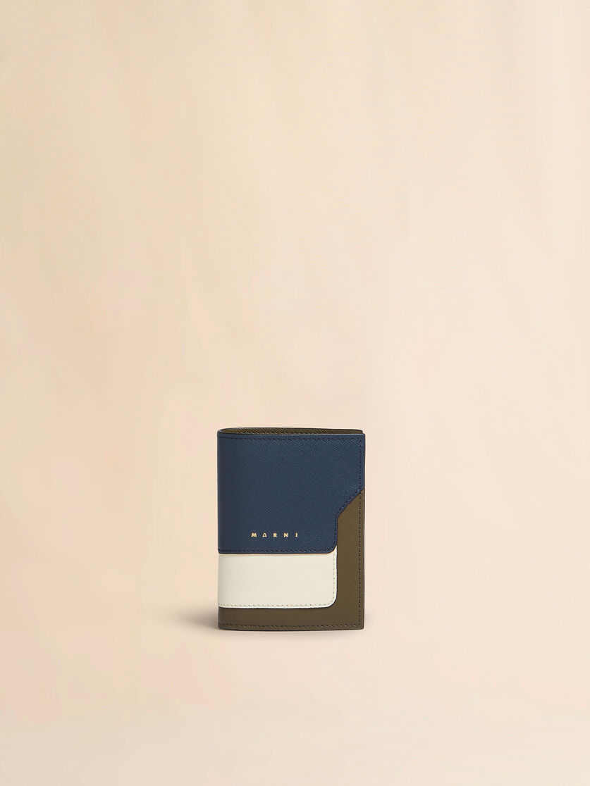 Blue white and brown saffiano leather bi-fold wallet - Wallets - Image 1