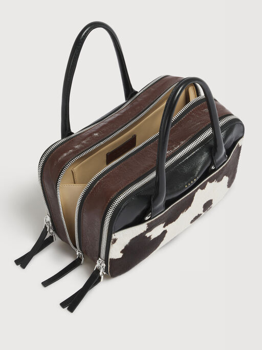 Brown, black and cow-print leather small Boxyne bag - Handbags