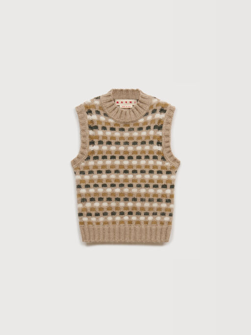 White and green jacquard Shetland wool vest - Pullovers