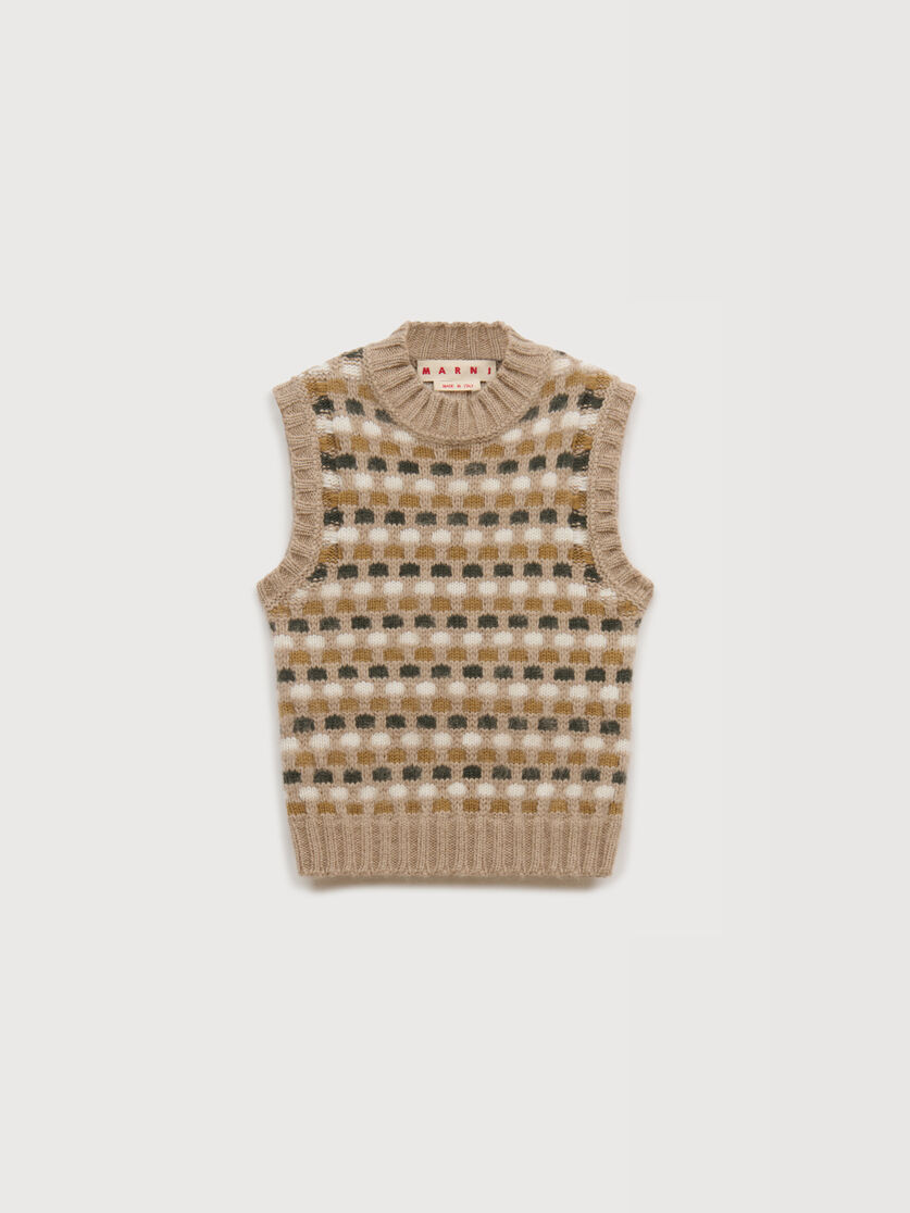 White and green jacquard Shetland wool vest, Image 1