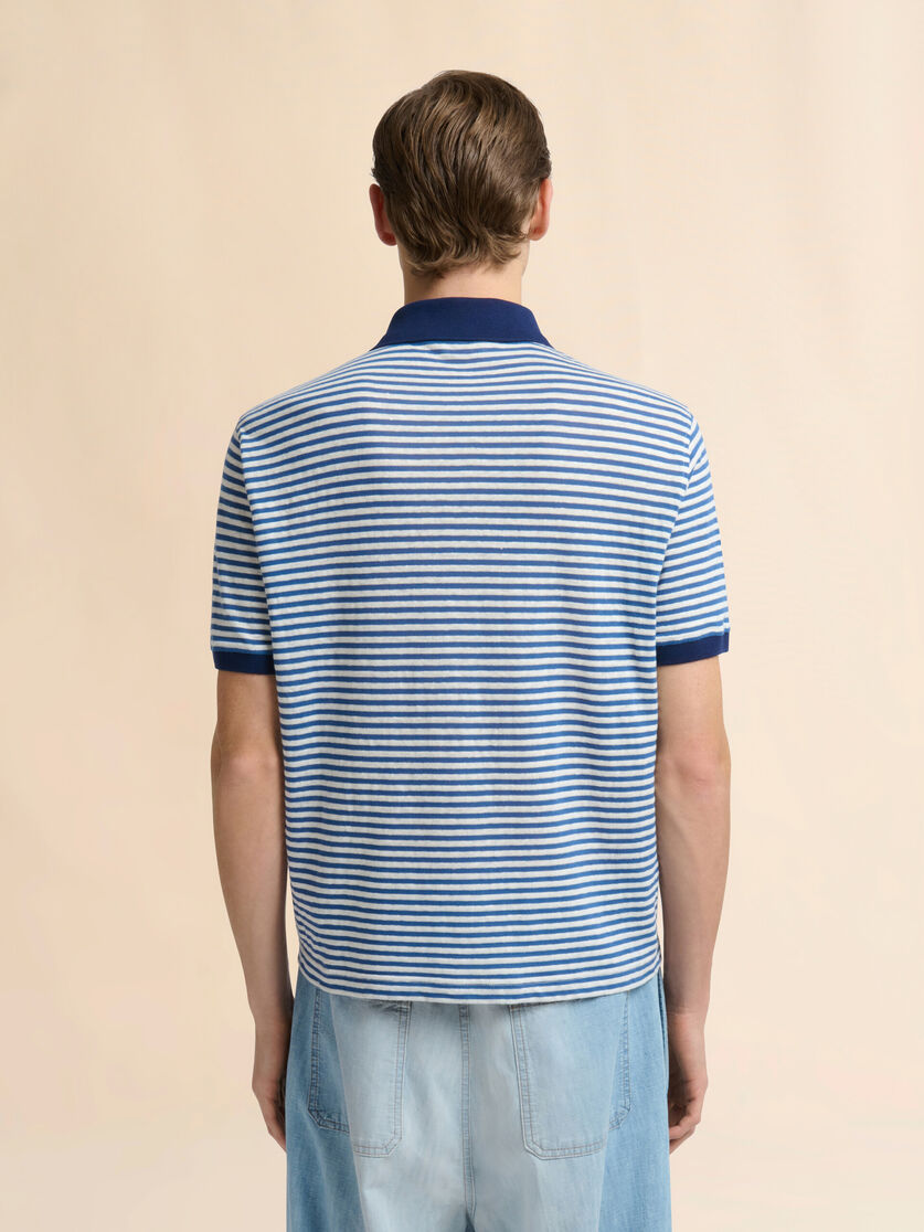ブルー ストライプ入りリネンブレンドポロシャツ, Image 3