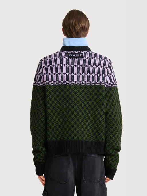 Green wool jumper with geometric motif - Pullovers