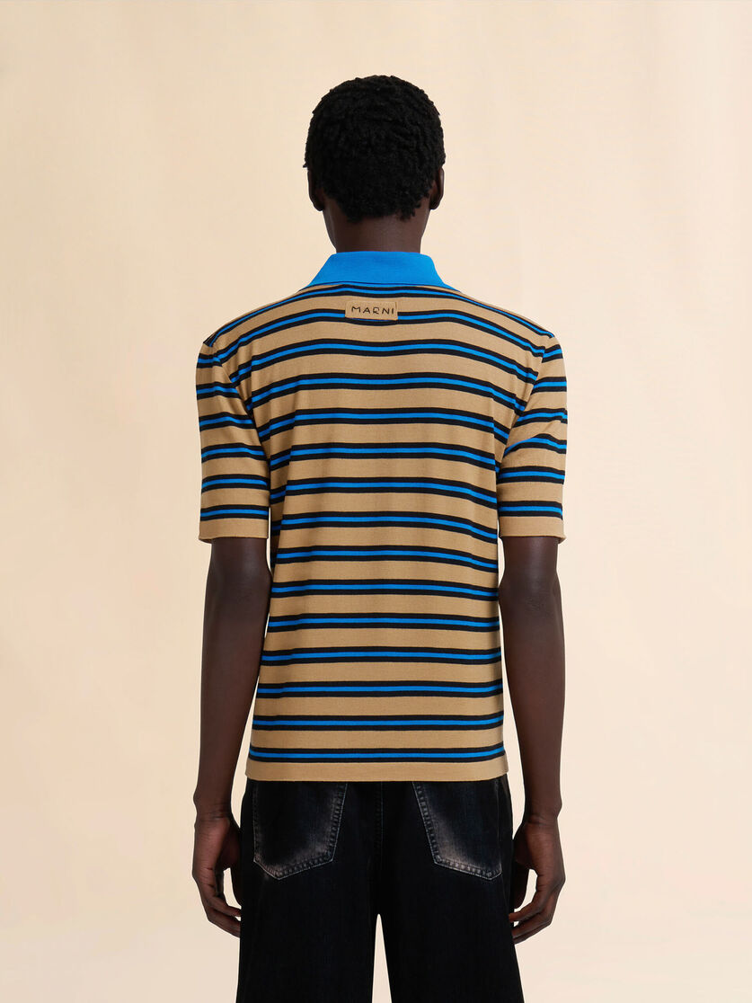 Brown and blue striped wool polo shirt - Shirts - Image 3