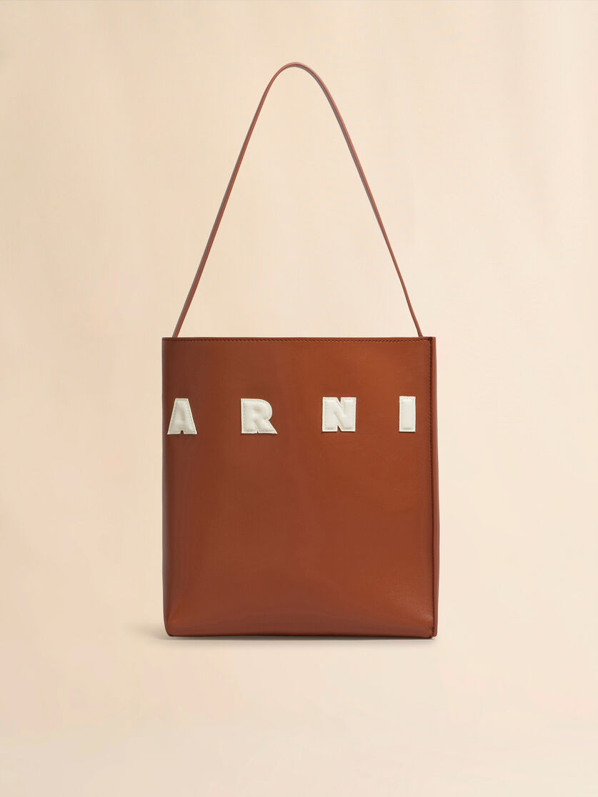Small brown leather Museo hobo bag with patches | Marni 