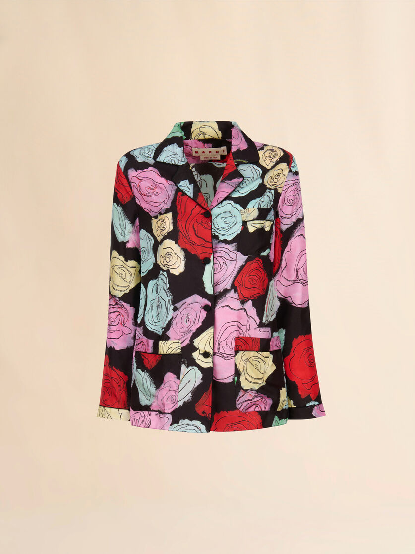 Black silk pyjama shirt with Orion print - Shirts - Image 1