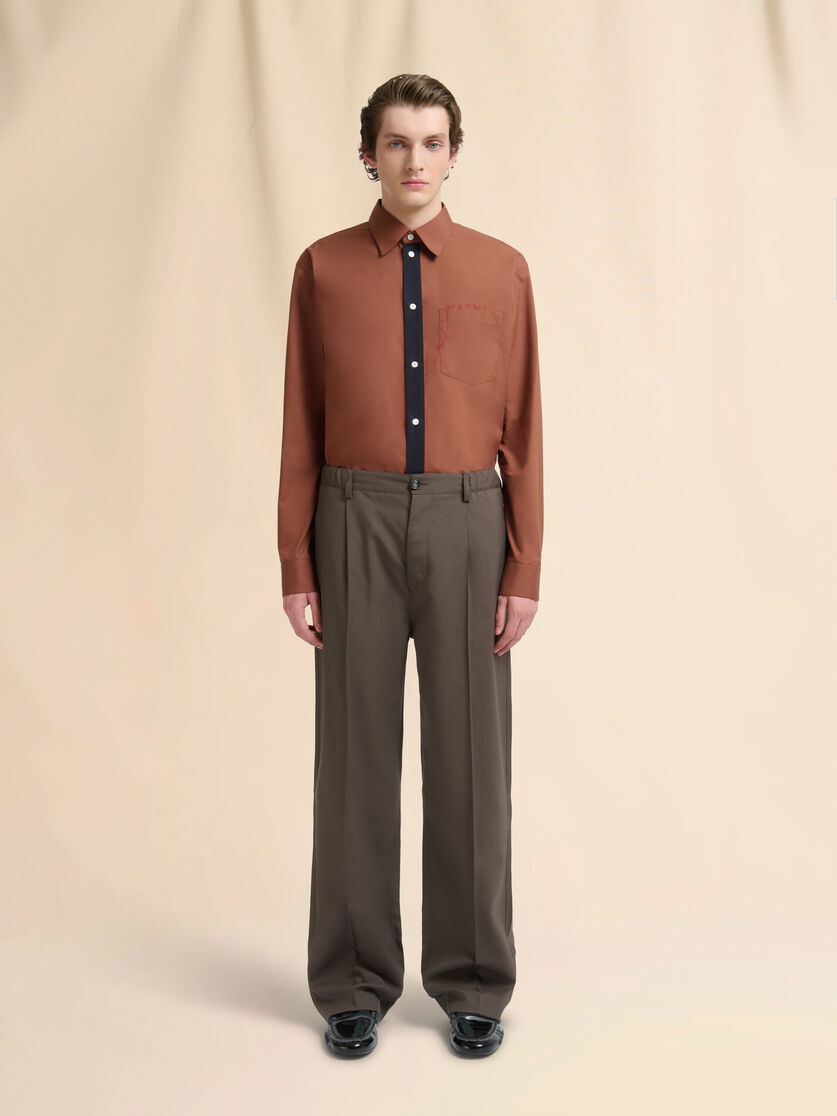 Brown wool trousers with elasticated waistband - Pants - Image 2
