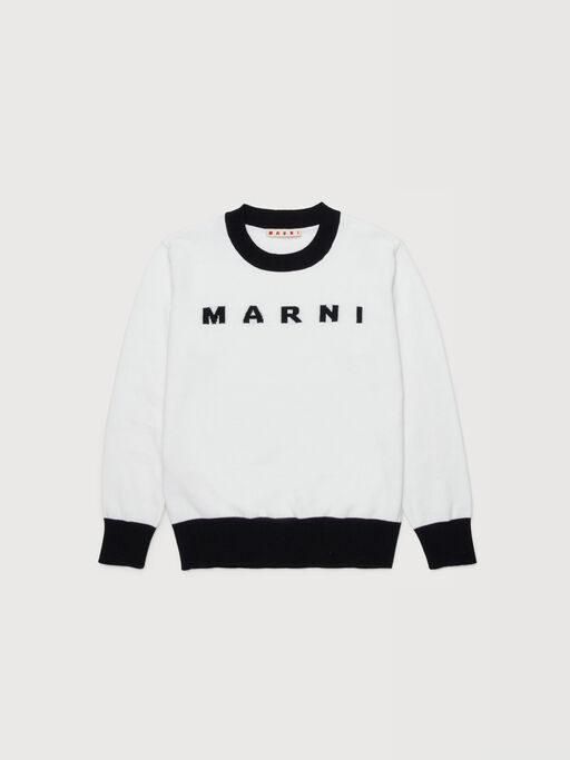 White cotton jumper with maxi Marni logo - Knitwear