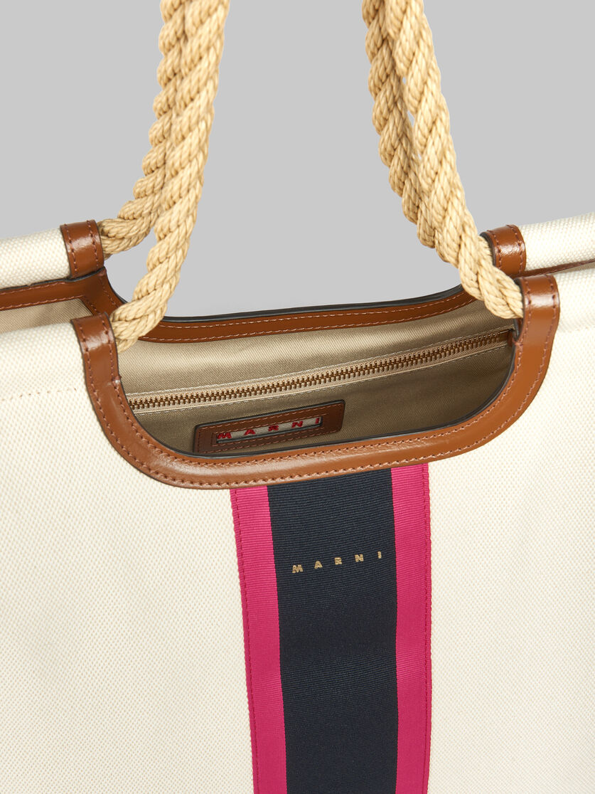 Cream canvas Marcel tote with striped tape - Handbag - Image 4