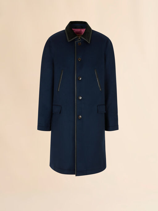 Deep blue felt duster coat with contrast collar - Coats