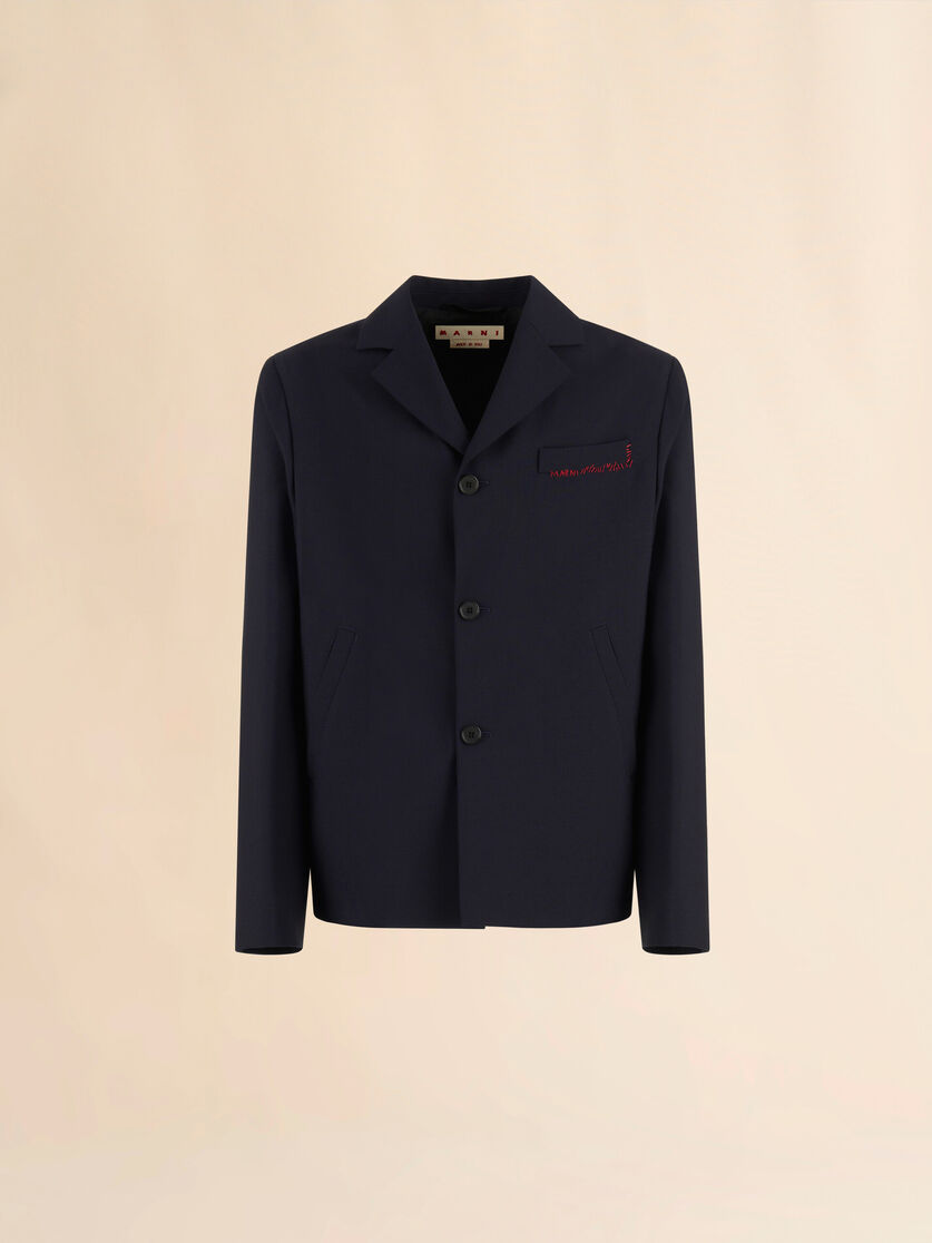 Deep blue single breasted wool jacket with Marni Symbol, Image 1