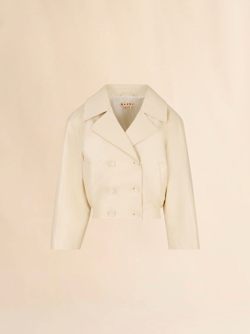 Cream leather oversized jacket - Jackets - Image 1