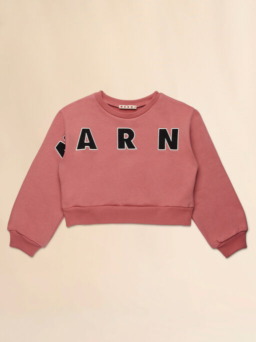 Pink cotton cropped sweatshirt with embroidered logo - Sweaters