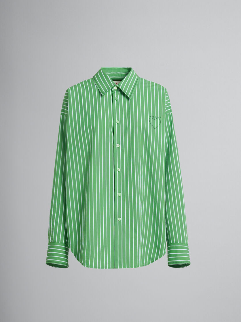 Green striped organic poplin shirt with Marni mending | Marni 