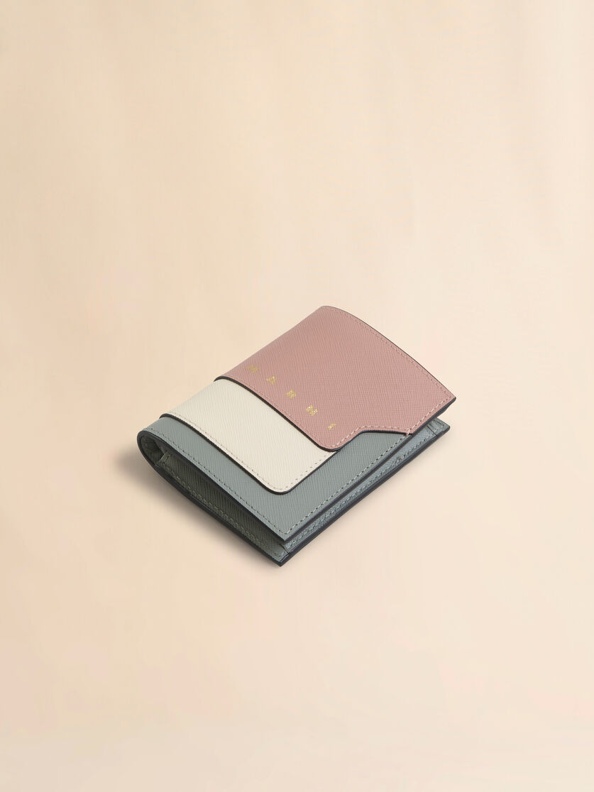 Blue, beige and light blue saffiano leather bi-fold wallet - Wallets - Image 5