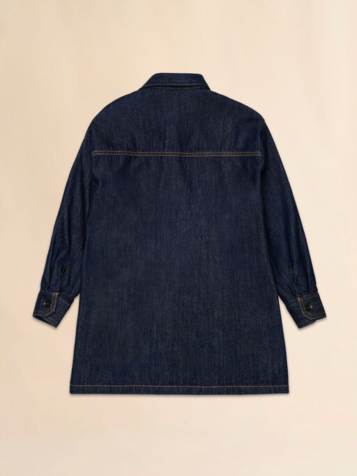 Deep blue denim dress with tobacco stitching - Dresses