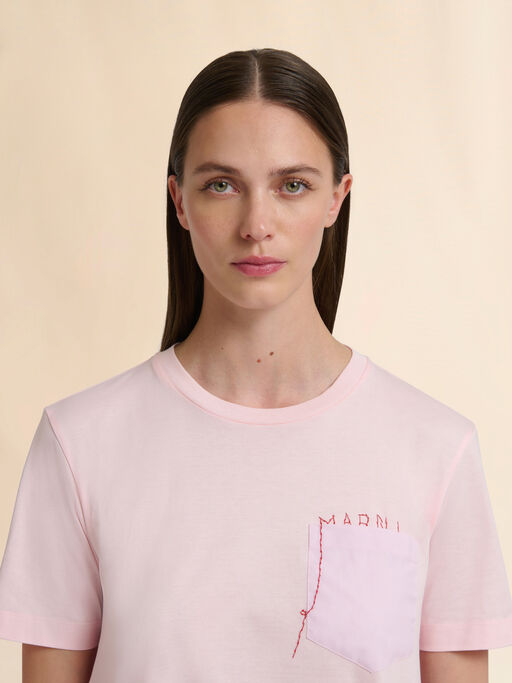 ピンク コットン製T-シャツ ハンドステッチのマルニロゴ入り - Tシャツ